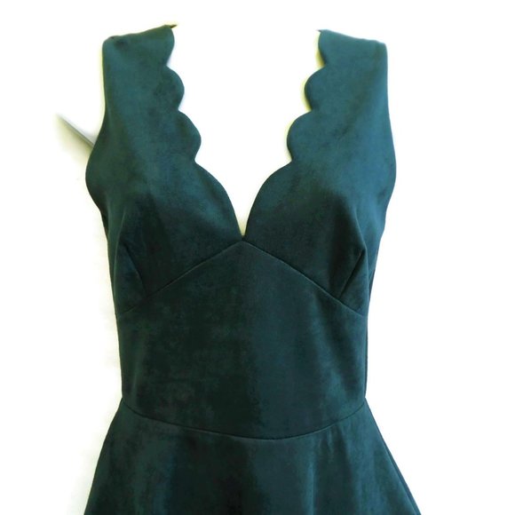 Aqua Dress Velvet Scallop Sweetheart Neck Fit Flare Teal Zip Back Fit Flare USA - Picture 3 of 10